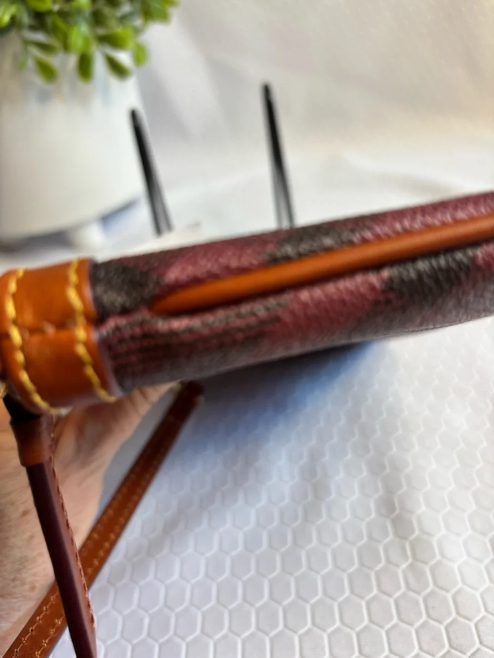 Dooney & Bourke Bordeaux and Black Plaid Bag with Leather Trim NWT - Picture 7 of 9